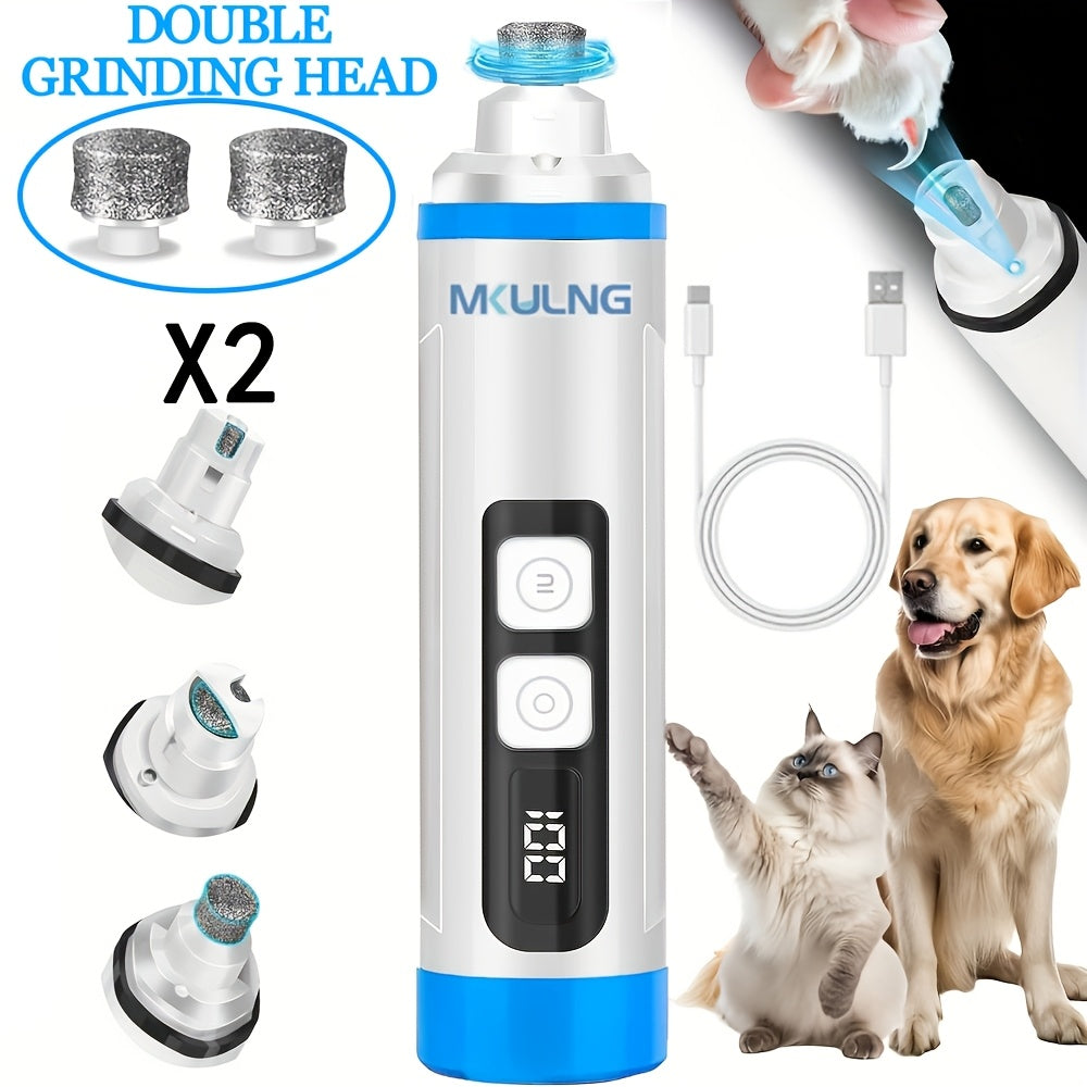 2-Speed Dog Nail Grinder with LED Light, Quiet Rechargeable Electric Pet Nail File and Optional Replacement Wheels for Home Grooming