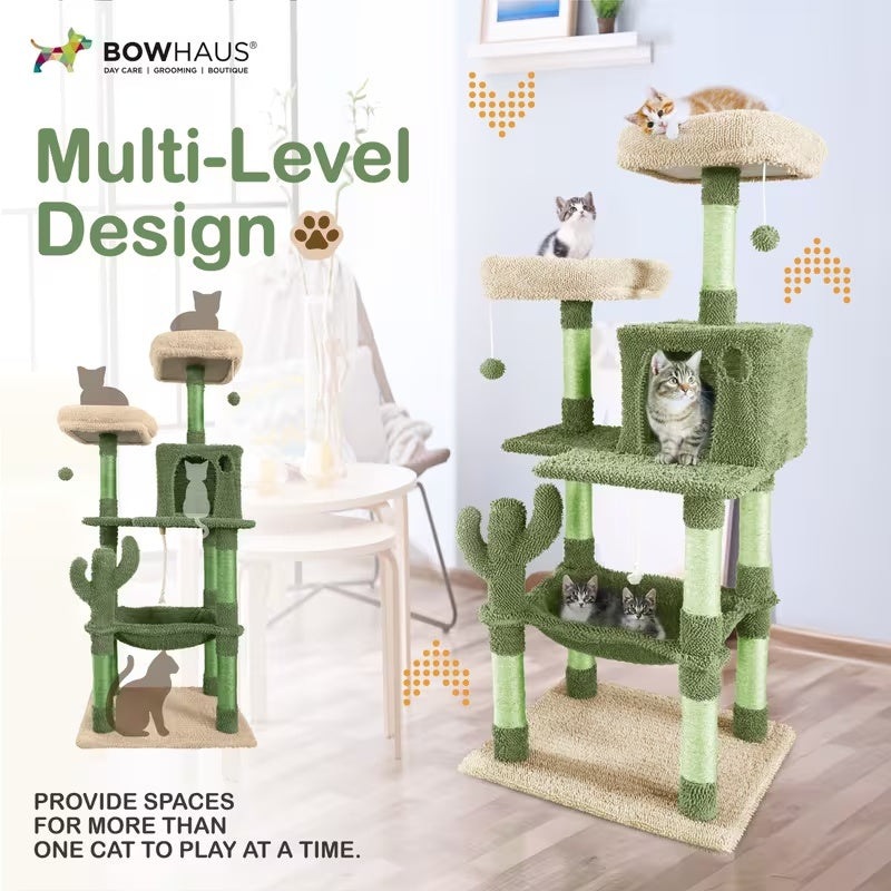 Cactus Cat Tower with Widened Perch and Scratching Posts, Multi-Level Indoor Cat Furniture in 37, 40, 58 or 70 Inch Size Options for Play and Rest