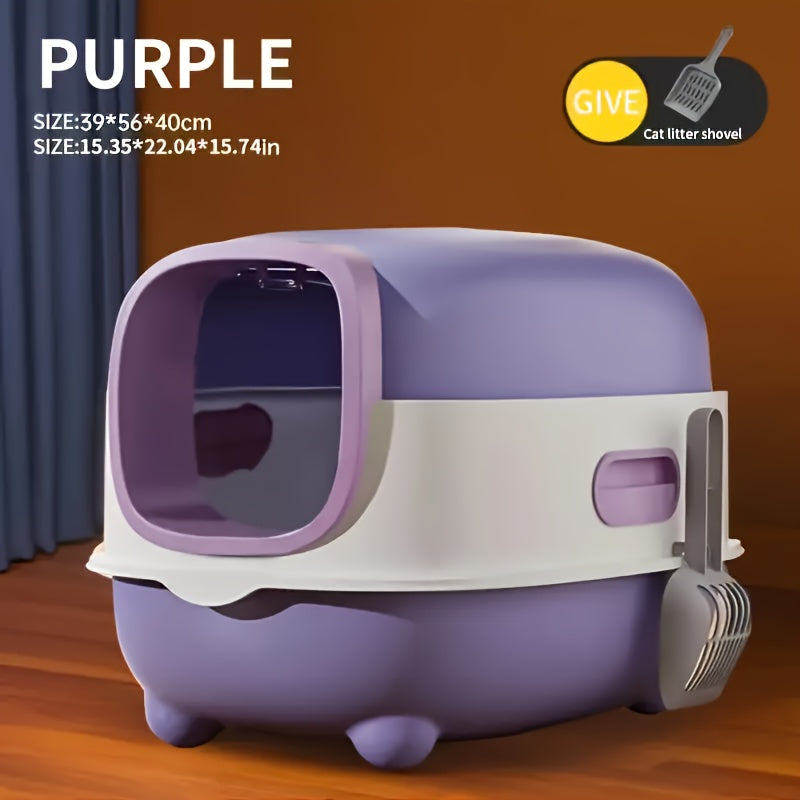 Enclosed Cat Litter Box with Covered Privacy Design, Extra-Large Listed Pet Toilet for Indoor Cat Potty Routines in Gray, Purple or Blue