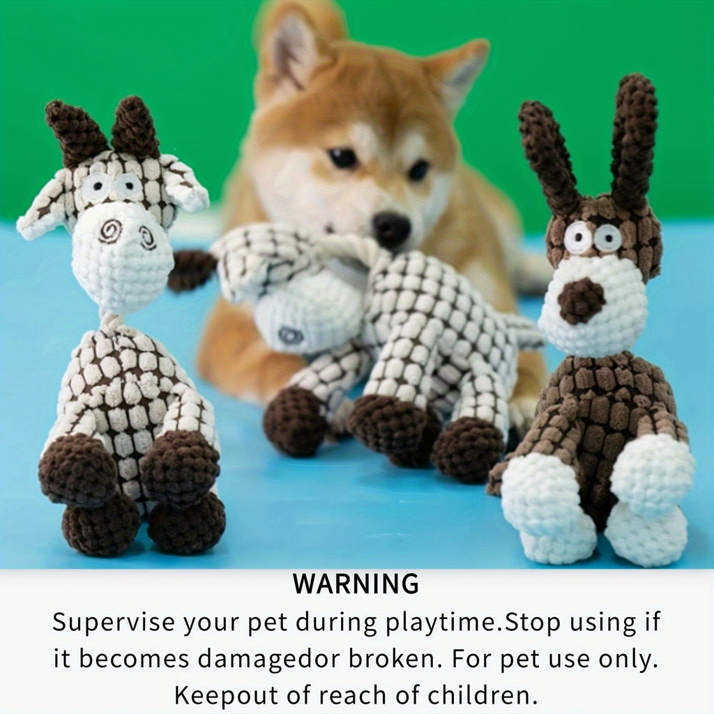 Washable Squeaky Plush Dog Toy for Small and Medium Dogs, Seven Animal Style Options with Goat, Giraffe, Donkey and Puppy Designs for Gentle Play