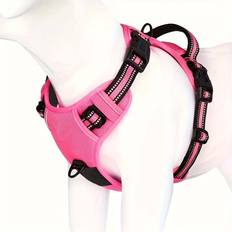 Dog Harness with Handle and Metal Clips, Adjustable Reflective No-Pull Style Walking Vest in Pink, Sky Blue, Purple or Orange for Daily Outdoor Training