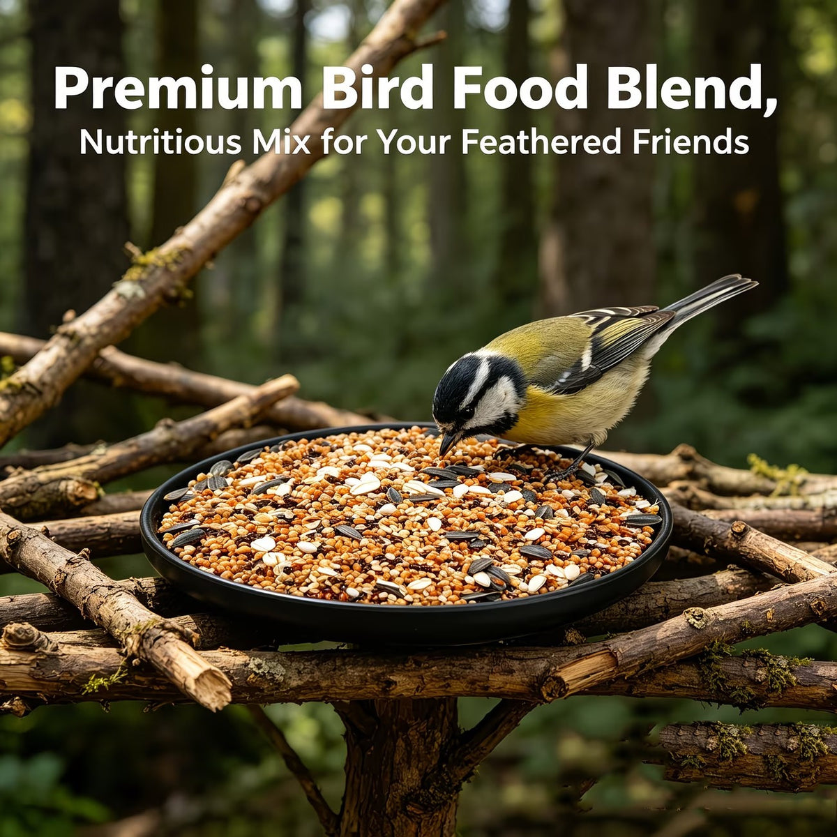 Wild Bird Seed Blend 4 lb with Nuts for Outdoor Feeders, All-Season Backyard Bird Food for Cardinals, Chickadees and Finches Watching