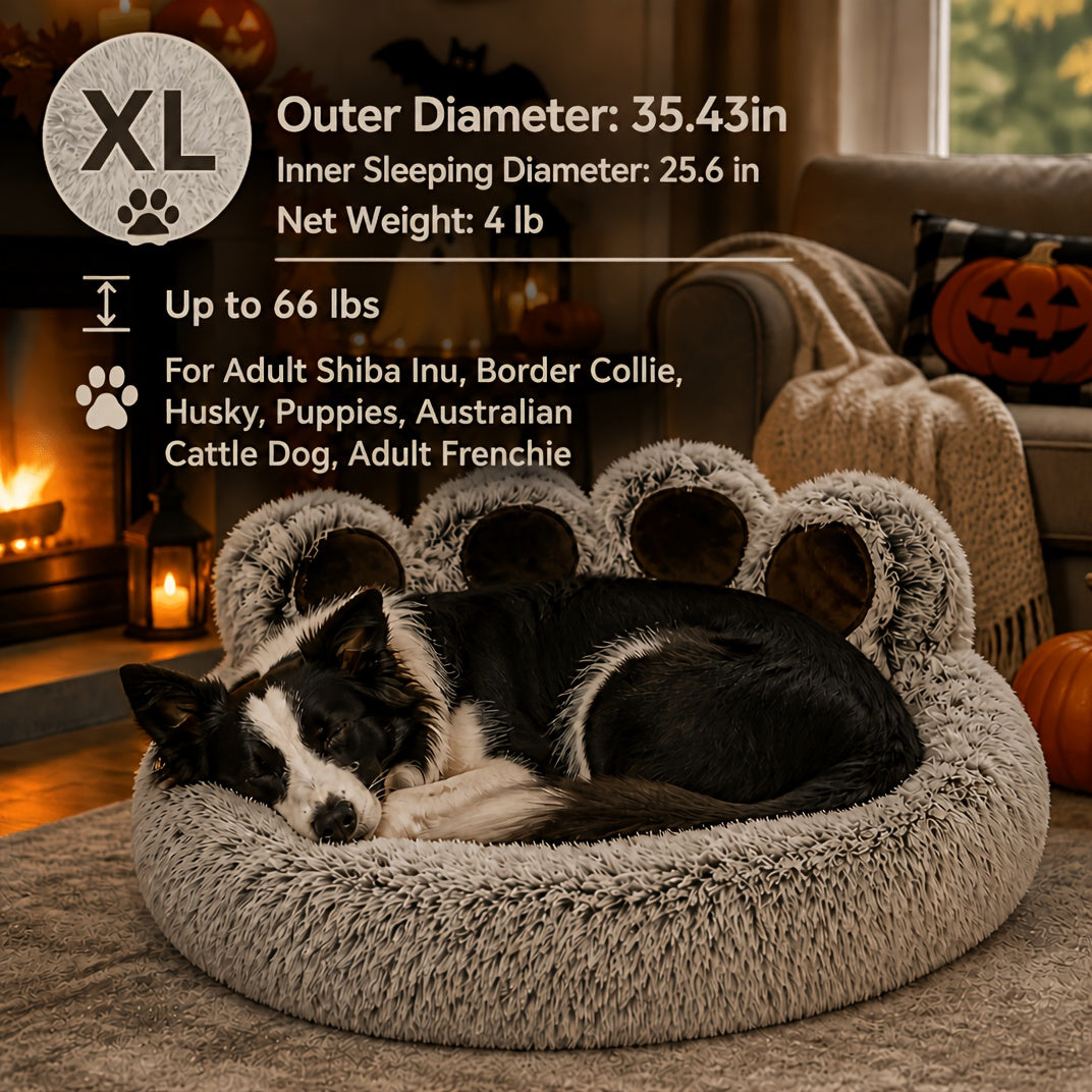 Bear Paw Dog Bed with Plush Raised Sides, Soft Cozy Cat Sleeping Cushion for Indoor Naps, Five Color Options and Six Sizes