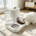 Cat Feeder and Waterer 2-in-1, Gray Integrated Pet Feeding Station with Detachable Stainless Steel Food Bowls and Storage for Cats and Small Dogs