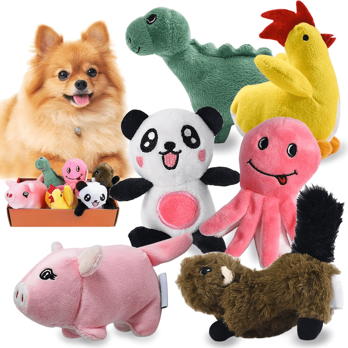 Puppy Squeaky Toy Bundle, 6 or 12 Soft Stuffed Plush Dog Toys for Small and Medium Dogs, Supervised Gentle Play and Everyday Toy Rotation