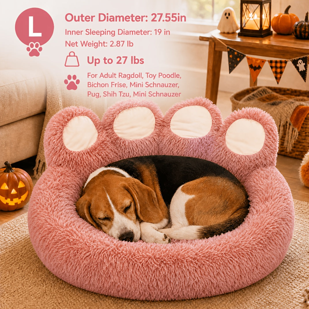 Bear Paw Dog Bed with Plush Raised Sides, Soft Cozy Cat Sleeping Cushion for Indoor Naps, Five Color Options and Six Sizes