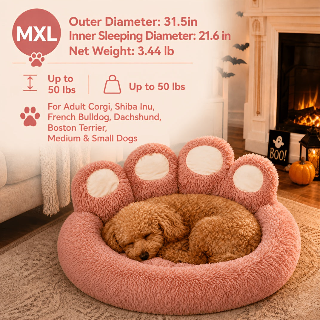 Bear Paw Dog Bed with Plush Raised Sides, Soft Cozy Cat Sleeping Cushion for Indoor Naps, Five Color Options and Six Sizes