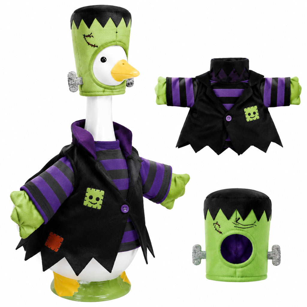 Porch Goose Monster Outfit for 23-Inch Statues, Halloween Costume with Wizard Hat and Cape for Seasonal Entryway and Lawn Goose Decor