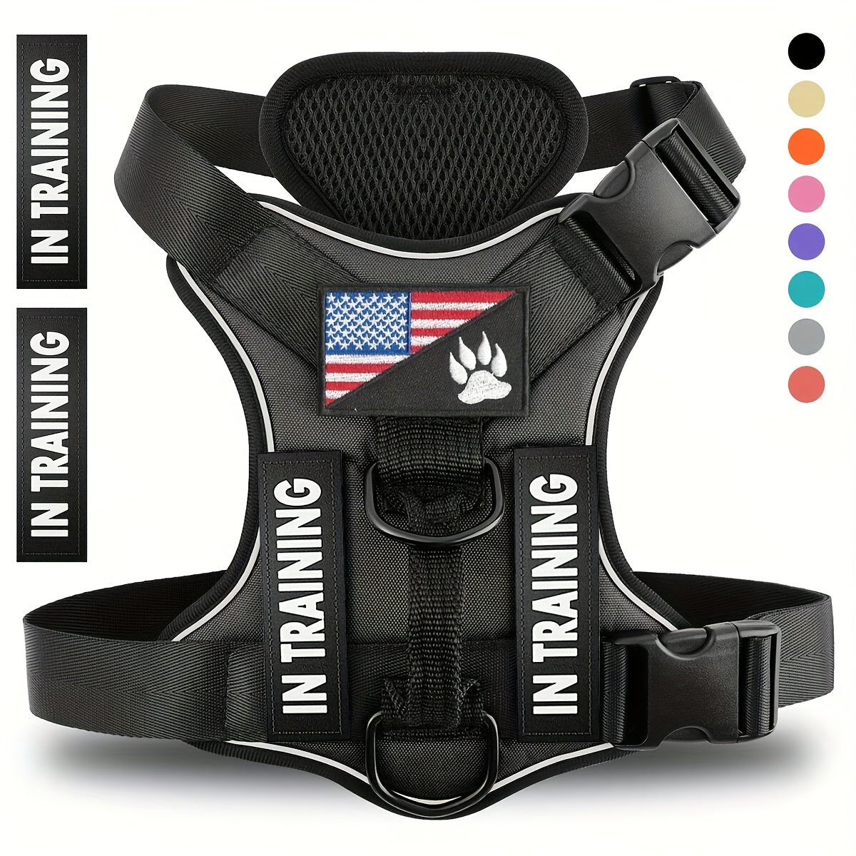 Dog Harness with Patches Set, Adjustable Reflective Mesh-Lined Vest with Control Handle and 5 Patches, XS-XL for Daily Walking, Running and Training