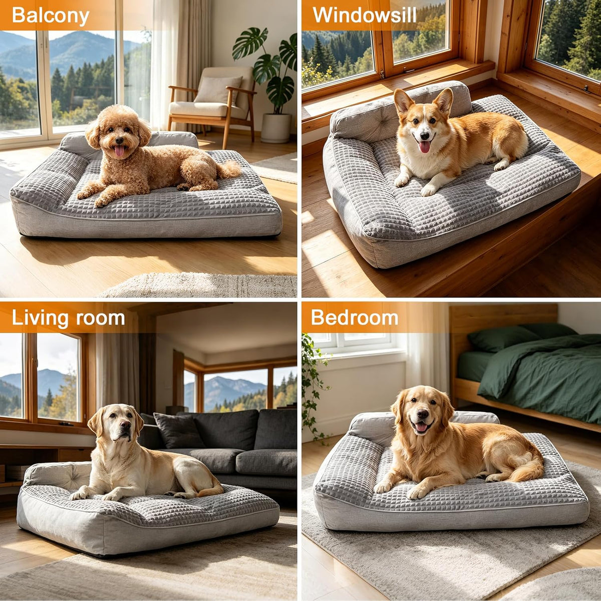 Bolster Orthopedic Dog Bed with Memory Foam and Egg Crate Cushioning, Gray Pet Sofa for Medium, Large and Senior Dogs in Four Sizes