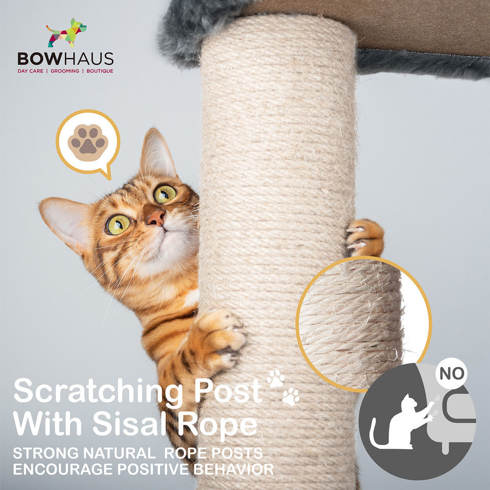 Floor to Ceiling Cat Tree with Hammock, Adjustable Cactus Cat Tower with Sisal Scratching Post, Faux-Fur Platforms and Interactive Playball for Indoor Cats