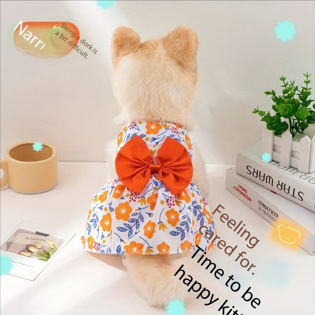 Dog Dress for Small Dogs Girls, 5 Pieces Pet Clothes Set with Bowknot Princess Dress and Flower Skirt, Cute Summer Outfits for Chihuahua Yorkshire Poodle Cats and Puppies, Breathable Puppy Apparel