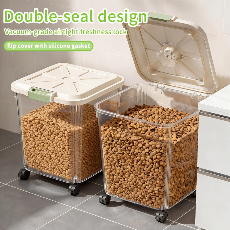 Dog Food Storage Container with Scoop and Locking Lid, 11 or 22 lb Stationary Bins and 55 lb Wheeled Option for Dry Cat Food and Pantry Organization