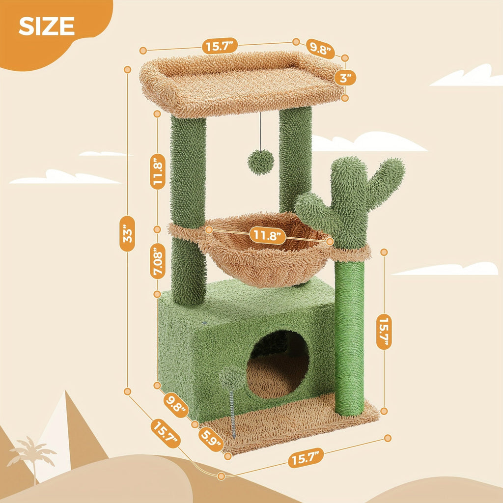 Cat Tower with Deep Hammock and Top Perch, 4-in-1 Indoor Cat Tree Listing with Condo and Scratching Post, Color and Size-Labeled Model Options
