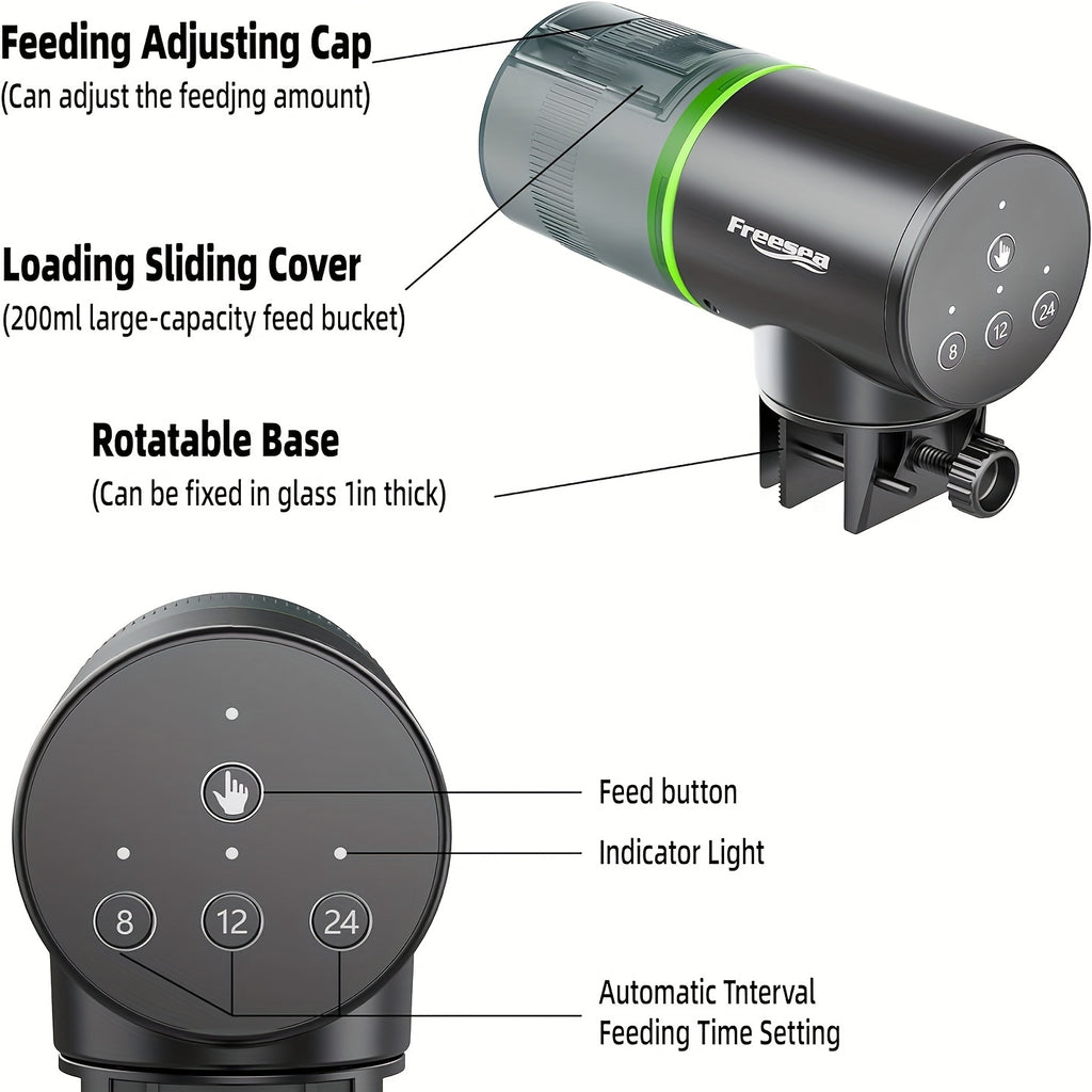 Automatic Aquarium Fish Feeder with Vacation Timer, Adjustable Electric Fish Food Dispenser with Two Mounting Methods for Home Tank Feeding Routines