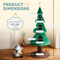 Christmas Cat Tower 63 Inch, Green and Brown Indoor Kitten Condo with Soft Ball Toys and Sturdy Base, Holiday Cat Furniture for Play and Rest