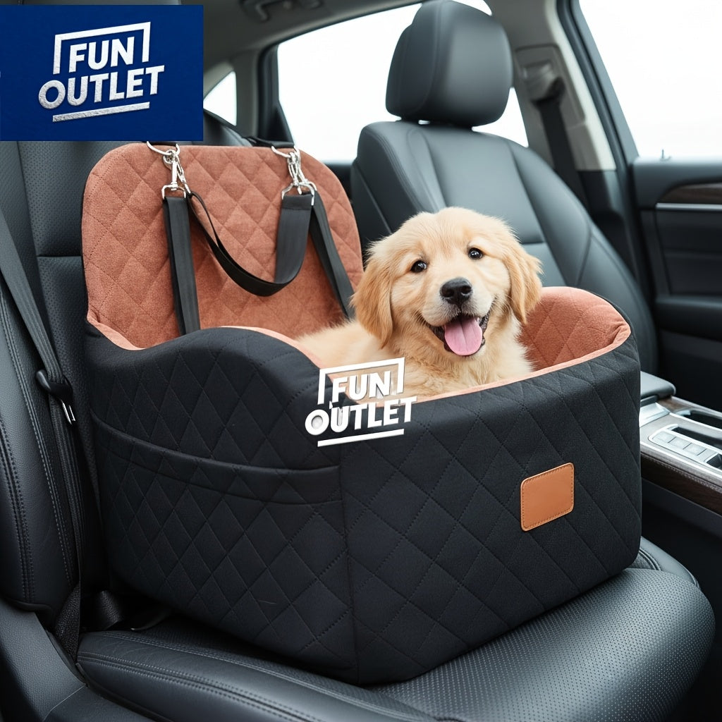Elevated Dog Car Seat with 6-Inch Booster Cushion, Removable Washable Cover, 2 Storage Pockets and 3 Straps for Small and Medium Dogs up to 35 lbs
