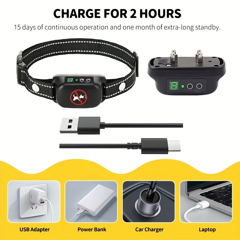 Automatic Dog Bark Collar with Adjustable Black Strap, 3 Listed Modes and Digital Display for Owner-Supervised Bark Control Training