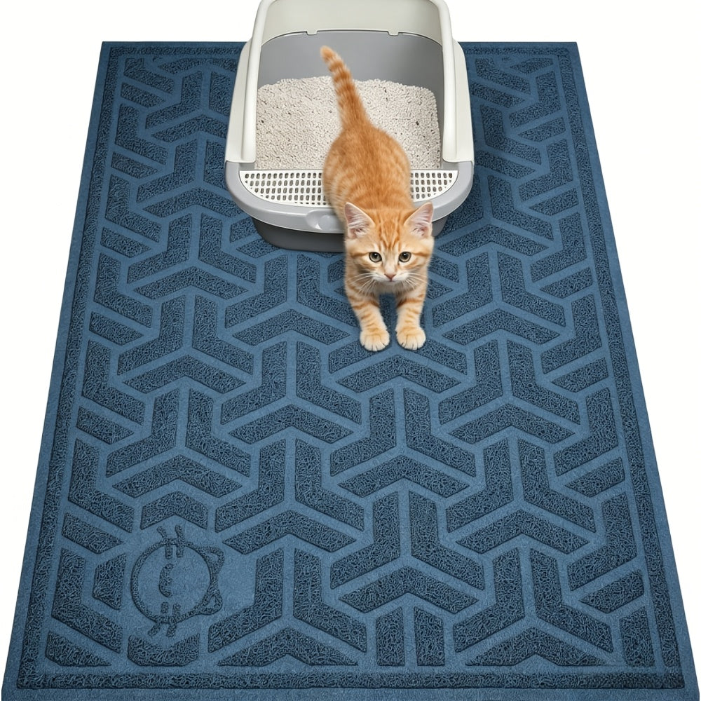 Cat Litter Mat with Soft PVC Surface, Large 46 x 35 Inch Litter Trapping Floor Mat with Non-Slip Backing for Scatter Control, Gray or Blue