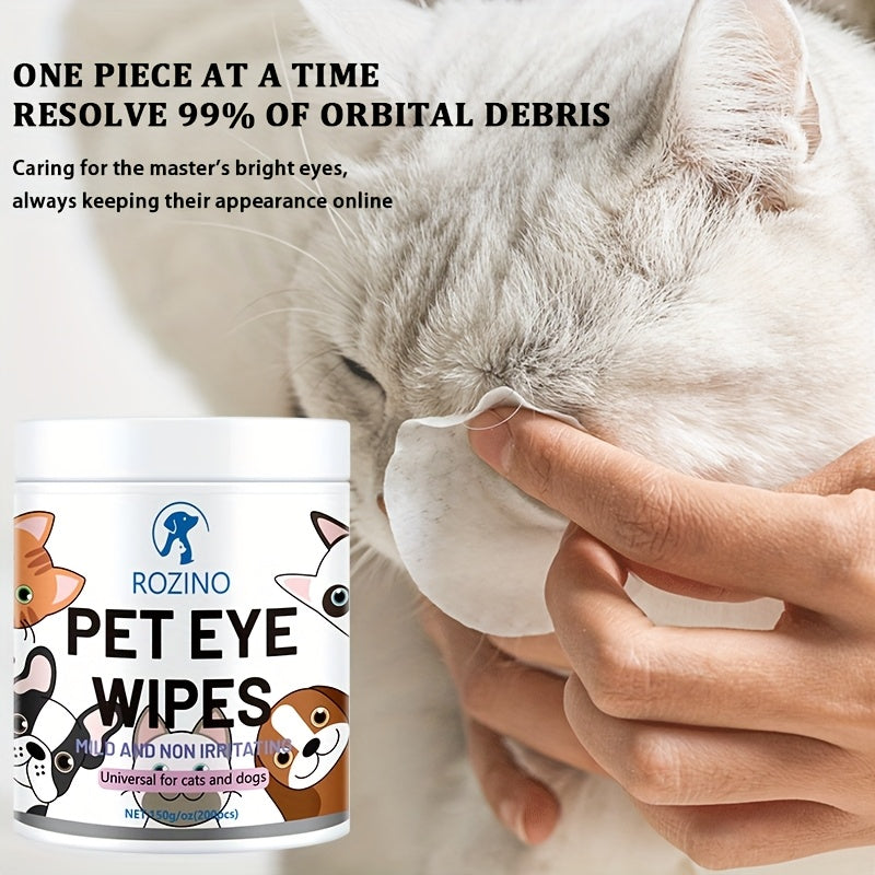 Pet Eye Wipes for Dogs and Cats, 200 Fragrance-Free Sheets for Gentle Tear Stain Area Cleaning, Dirt and Crust Removal and Daily Grooming