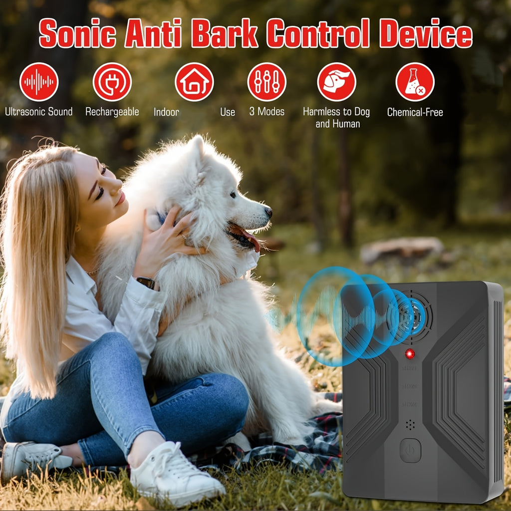 Bark Activated Dog Deterrent with 3 Ultrasonic Modes, USB Rechargeable 1500mAh Bark Control Device with Listed 50ft Range in Ivory White or Dark Gray