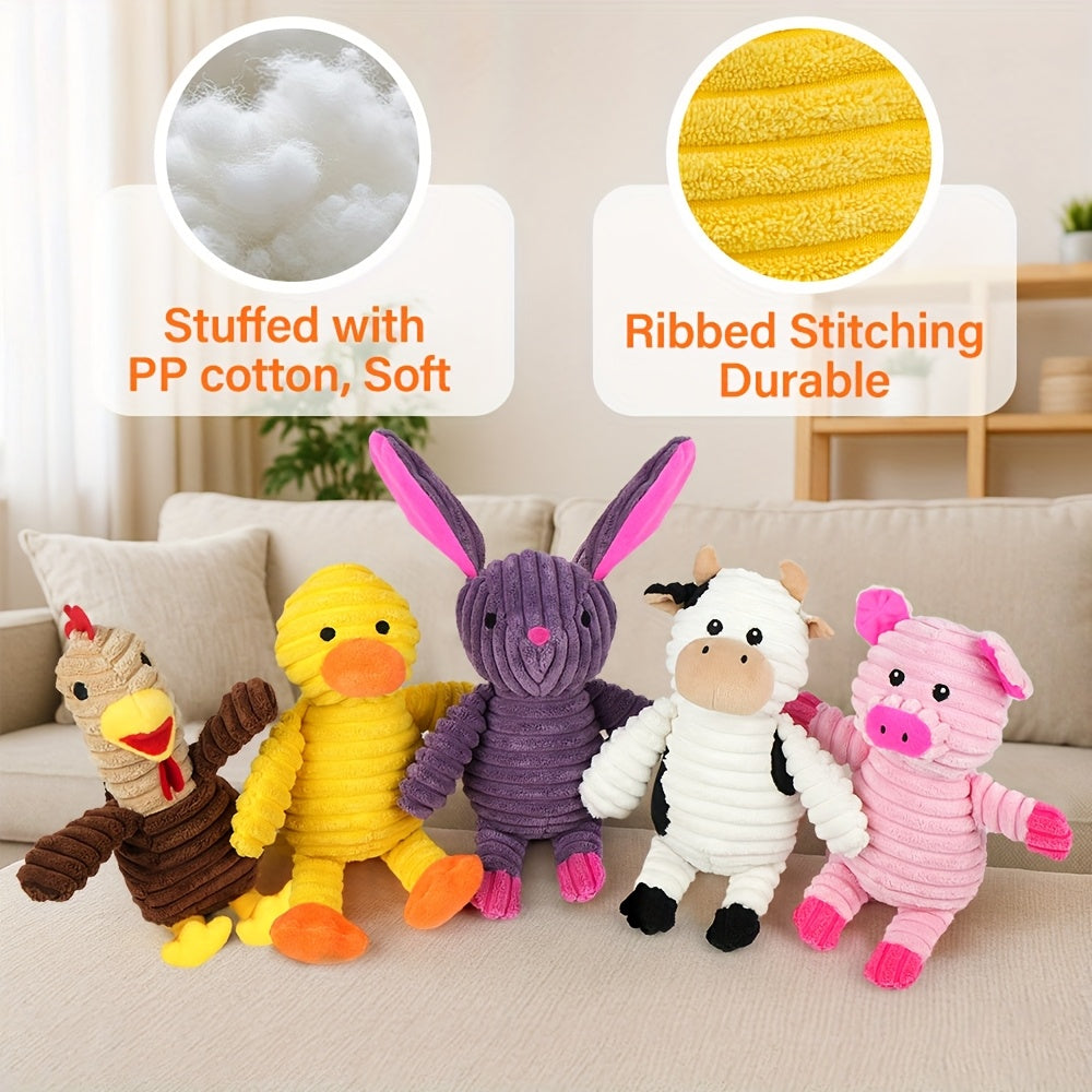 Plush Dog Toys 5 Pack with Squeakers, Soft Stuffed Animal Bundle with Embroidered Eyes for Supervised Fetch, Gentle Play and Pet Birthday Gifts