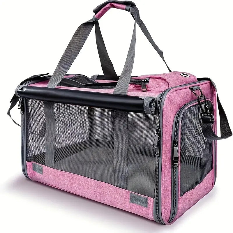 Oxford Pet Carrier for Cats and Small Dogs, Soft-Sided Collapsible Travel Bag with Breathable Design, Privacy Features and Optional Collar Set