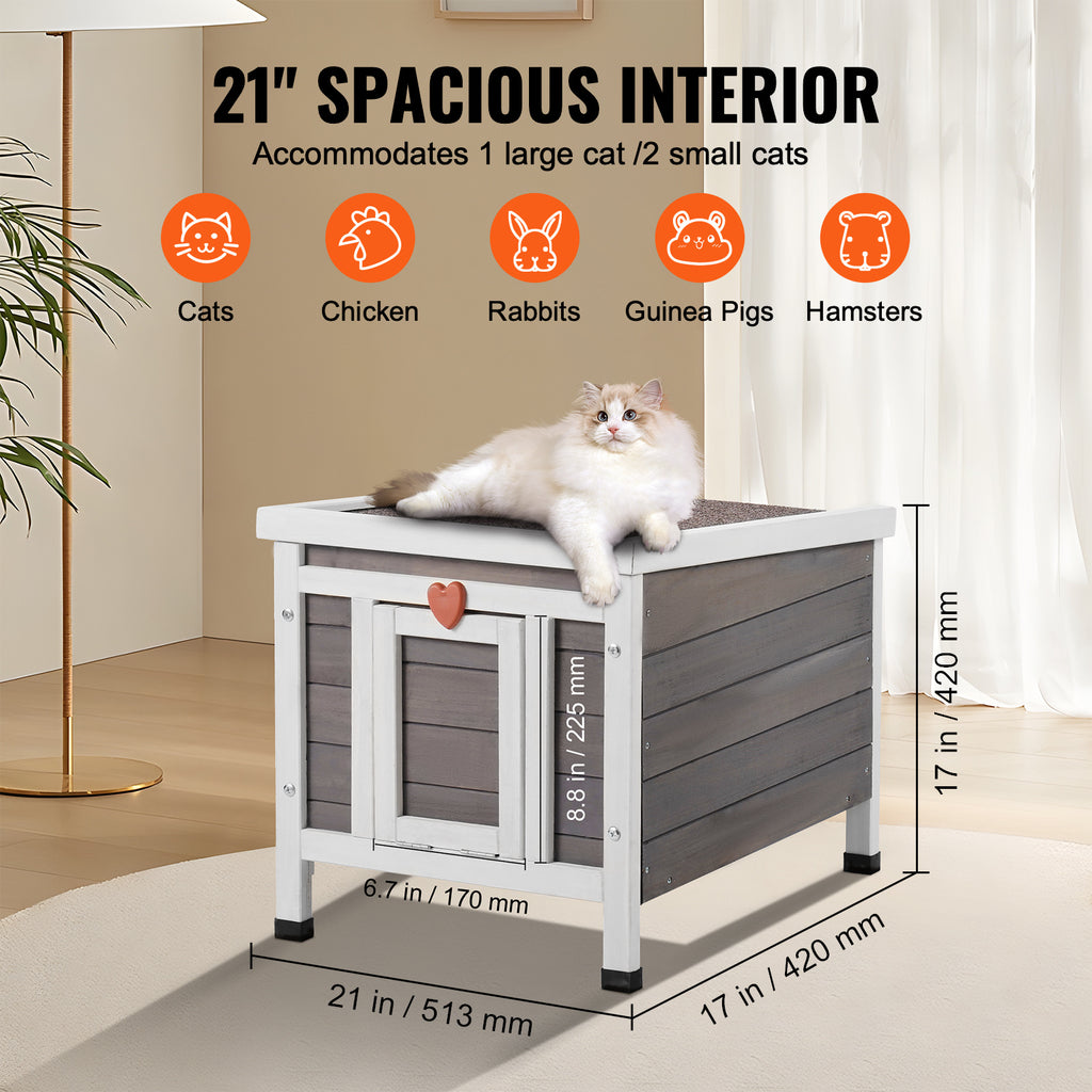 Fir Wood Outdoor Cat House with Asphalt Roof, Acrylic Window and Removable PVC Door Flaps, 20 or 24 Inch Feral Cat Shelter with Cleaning Access