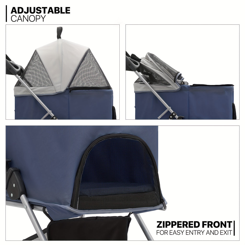 Dog Stroller for Pets up to 33 lbs, 3-in-1 Foldable Pushchair with Detachable Carrier, Car Seat Mode, Push-Button Entry and Mesh Canopy