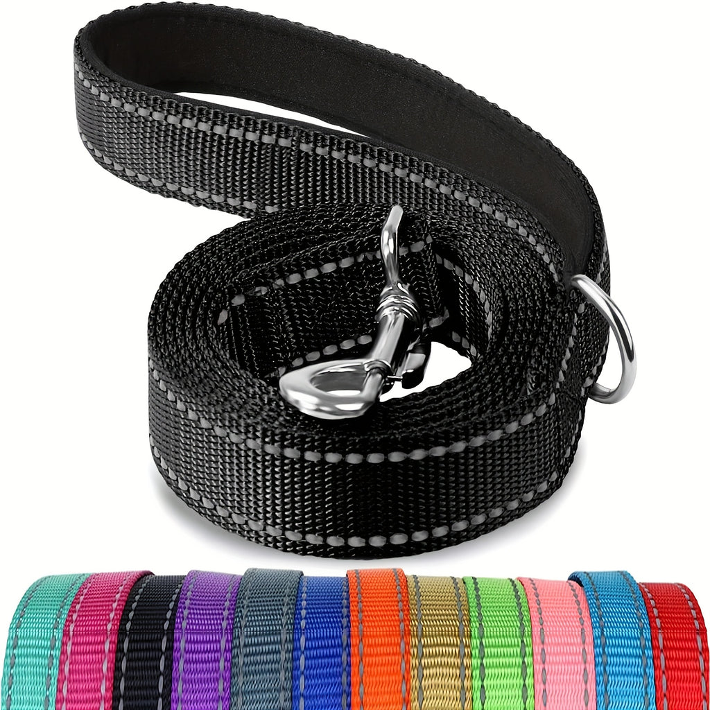 5 Foot Reflective Dog Leash with Padded Handle, 1 Inch Wide Flat Walking Lead for Medium and Large Dogs, Daily Walks and Training in Six Colors