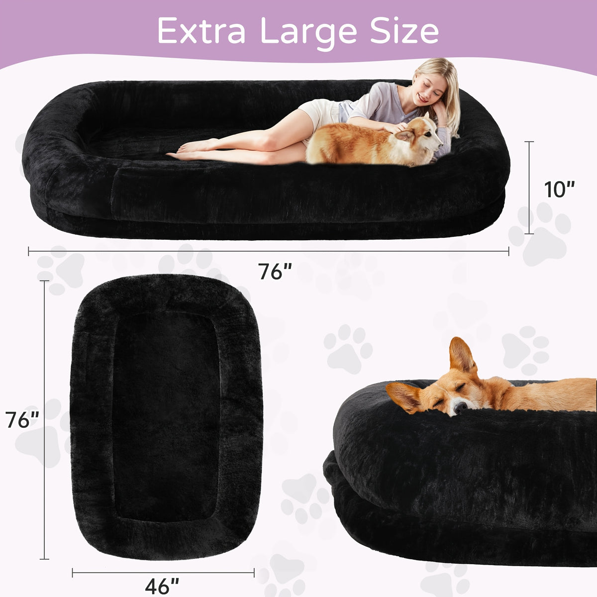 Memory Foam Human Dog Bed with Machine Washable Cover, Non-Slip Base and Liner, Oversized Indoor Lounger in 71 and 76 Inch Options