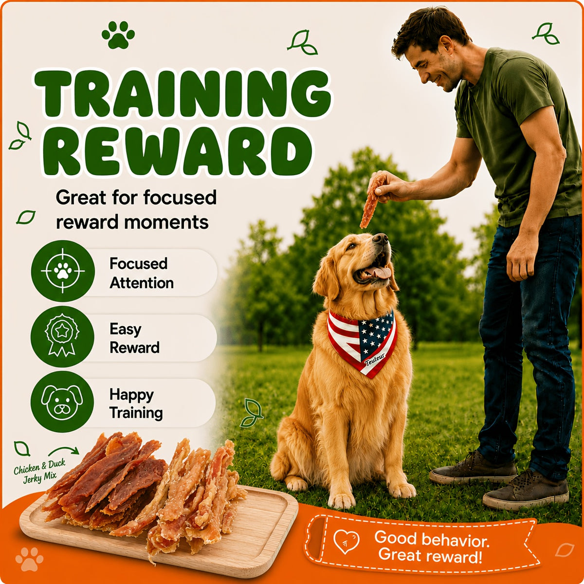 Dog Training Treats Chicken & Duck Jerky Mix, Air-Dried Meat Strips in 102g or 150g Packs for Everyday Rewards, Walks and Practice