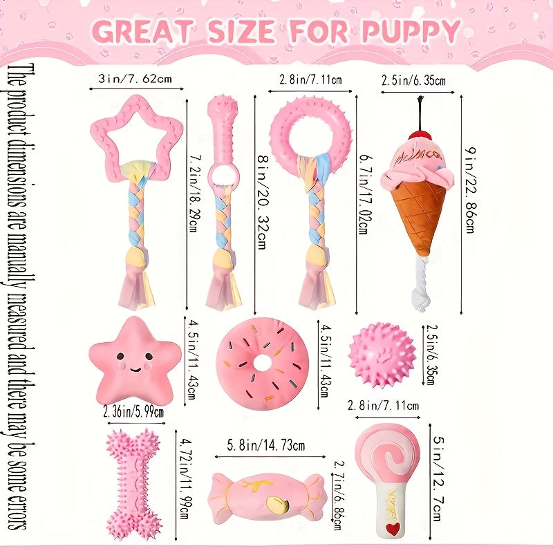 Small Dog Chew Toy Set 5 Pack, Random Puppy Toy Assortment in Pink or Blue for Supervised Gentle Chewing, Fetch and Everyday Interactive Play