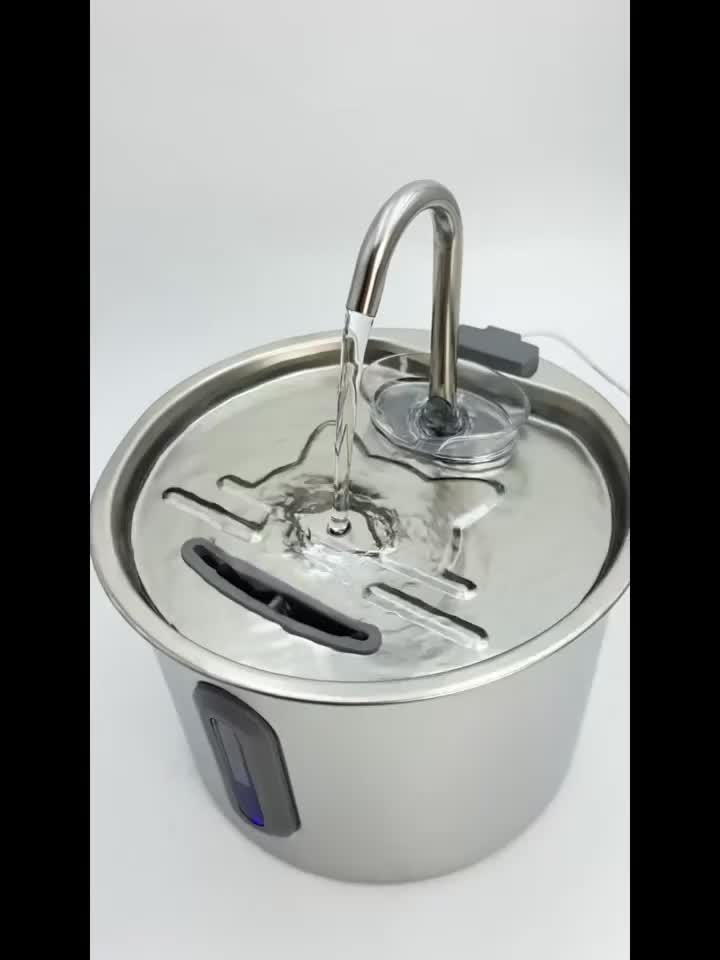 Cat Water Fountain with 3-Stage Filtration, 2.2L 304 Stainless Steel Pet Drinking Dispenser with Quiet USB Pump and Visible Water Level Window