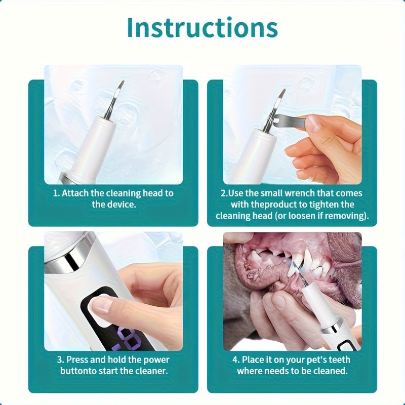 Electric Pet Tooth Cleaner for Dogs and Cats, USB Rechargeable Oral Care Kit with Sonic and Manual Modes, White Dental Cleaning Tool