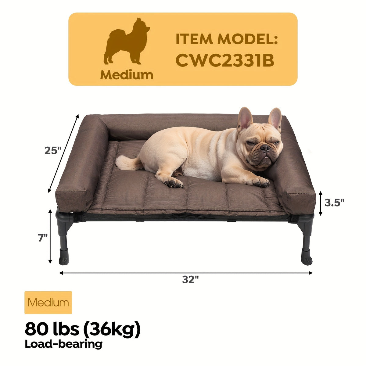 Elevated Dog Bed with Removable Pillow-Top Mat, Three-Sided Bolster Pet Cot with Breathable Teslin Mesh, Steel Frame and Non-Slip Feet in Four Sizes