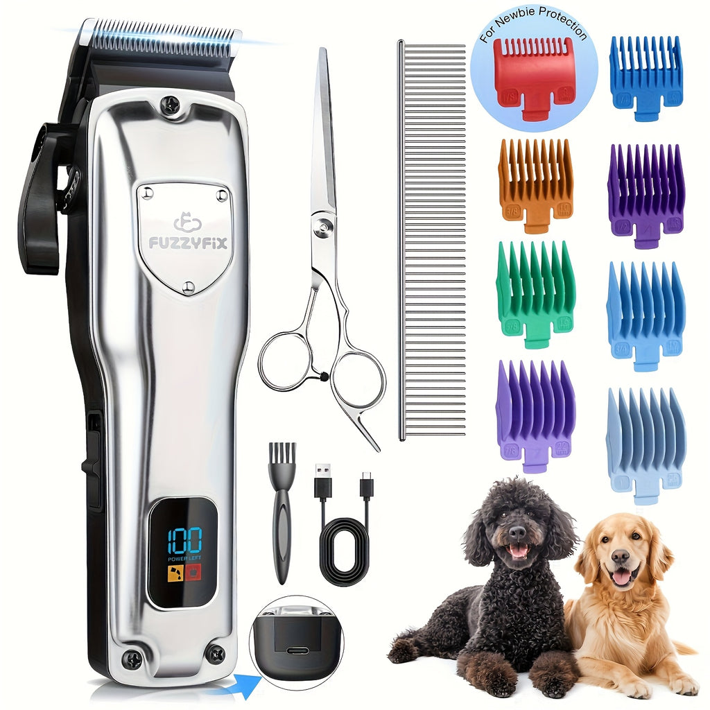 Dog Clippers for Thick Coats with LCD Battery Display, Low-Noise Cordless USB Rechargeable Pet Hair Trimmer for At-Home Dog and Cat Grooming