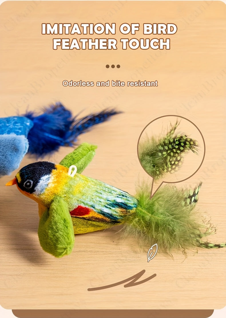 Bird Sound Cat Toy 2-Pack with Leaf Details, Random Color Simulated Birds for Kittens and Indoor Cats, Supervised Chase and Batting Play
