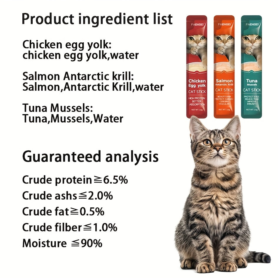 Cat Puree Treat Sticks 15g, Creamy Lickable Snacks for Hand Feeding and Meal Topping, Tuna or Yolk 10-Pack and Listed 72-Piece Mixed Options