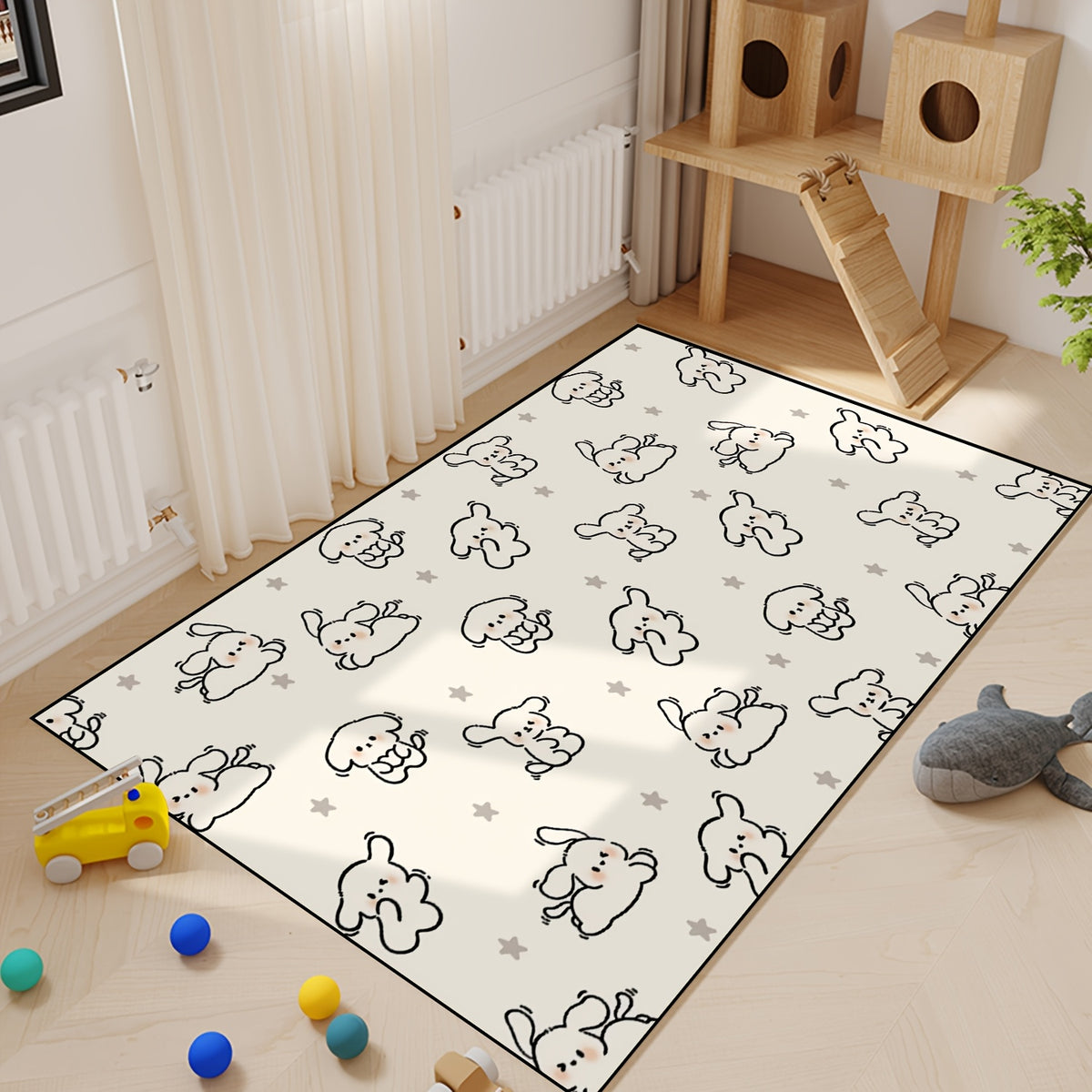 Dog Crate Mat with Puppy and Star Pattern, Washable Non-Slip PVC Pet Floor Mat with Slow-Rebound Cushioning for All-Season Indoor Comfort