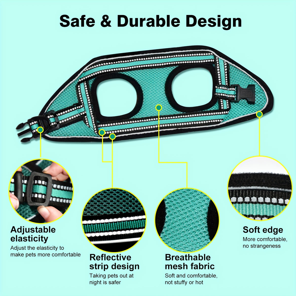 Cat Harness and Leash Set with Reflective Strip, Adjustable Soft Vest for Supervised Kitten and Cat Walks, S or M in Five Color Options