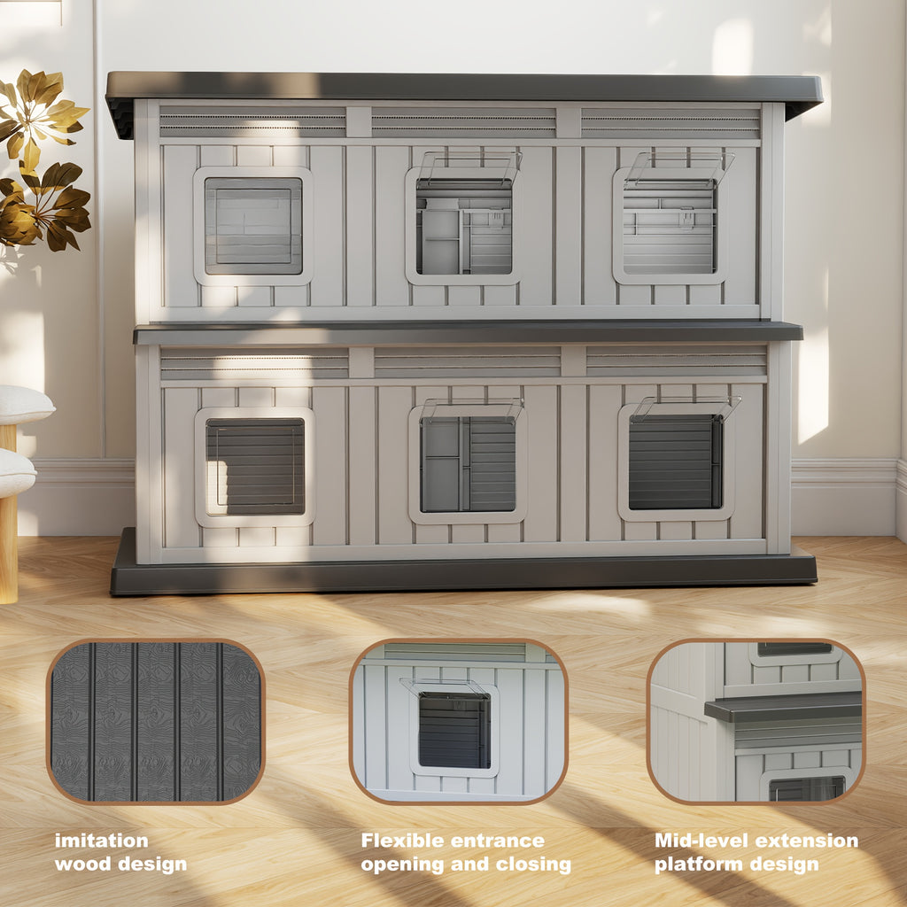 Feral Cat Shelter with Double-Layer Design, Black Indoor Outdoor Cat House for Stray Cats and Multi-Pet Resting Spaces, Sturdy Construction