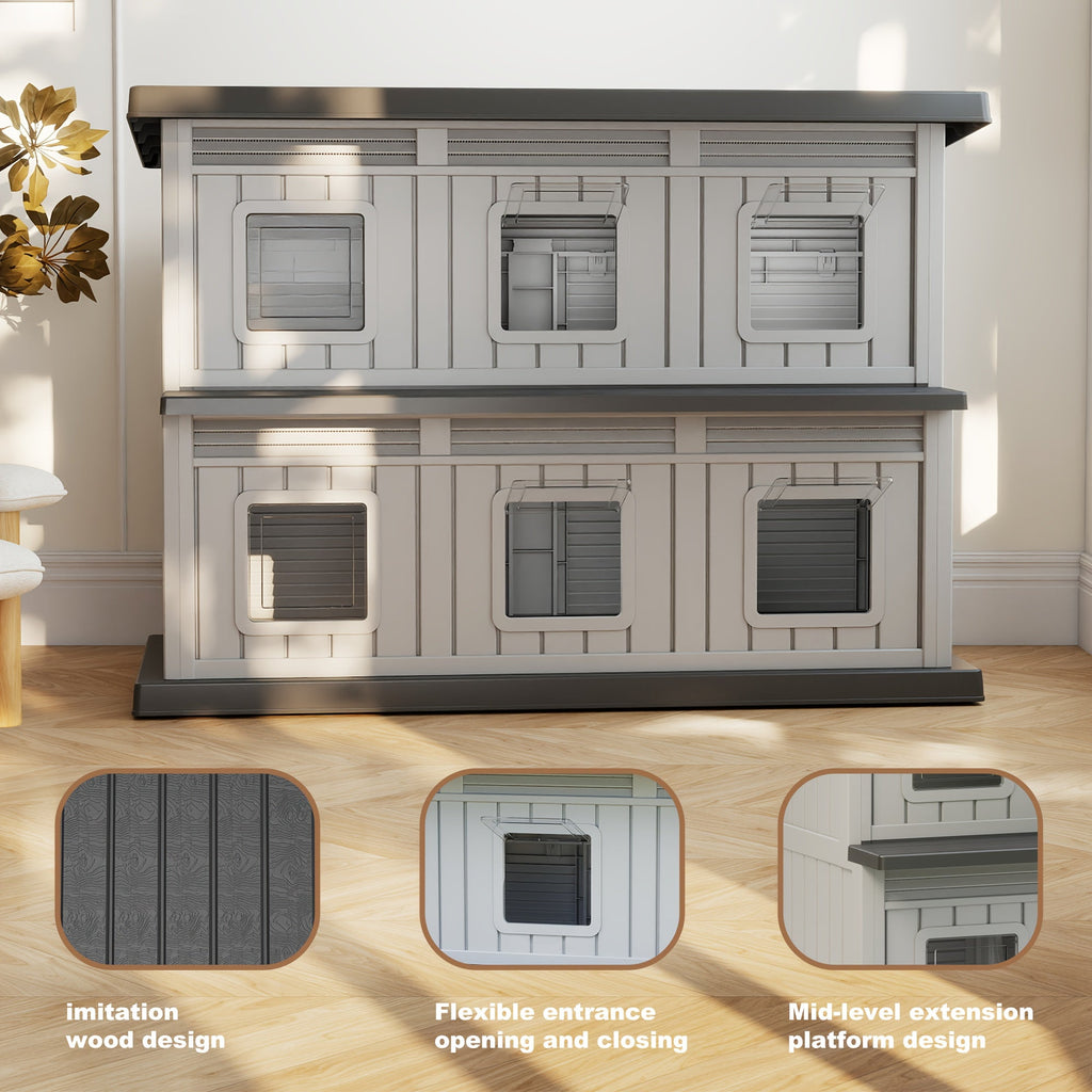 Feral Cat Shelter with Double-Layer Design, Black Indoor Outdoor Cat House for Stray Cats and Multi-Pet Resting Spaces, Sturdy Construction