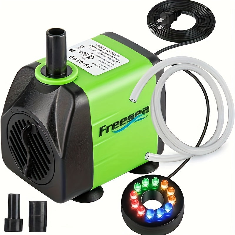 Submersible Fountain Pump 160GPH 10W with Adjustable Flow, Two Nozzles and Tubing for Aquarium, Small Pond and Hydroponic Water Circulation
