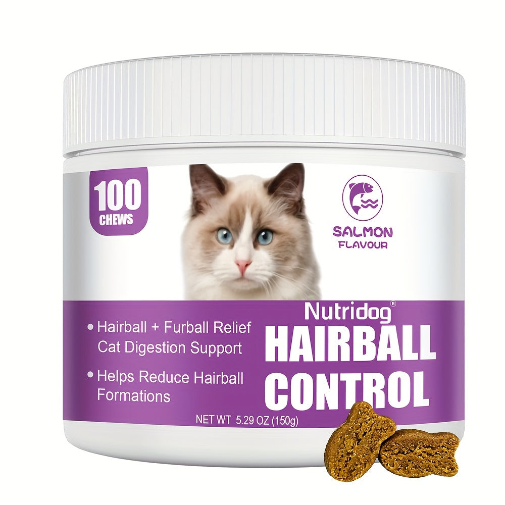 Cat Hairball Supplement Soft Chews, 100 Count Salmon Flavor Hairball Aid for Cats, Convenient Chew Format for Your Cat Care Routine