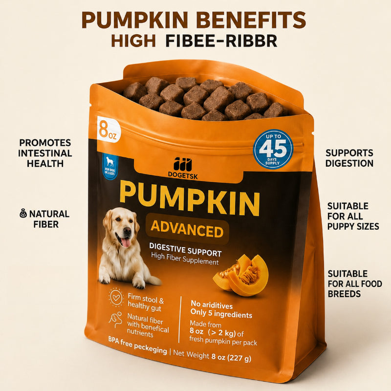 Pumpkin for Dogs Digestive Support Powder, High Fiber Pumpkin Supplement with Scoop for Firm Stools and Gut Health, 8 oz Bag for All Breeds