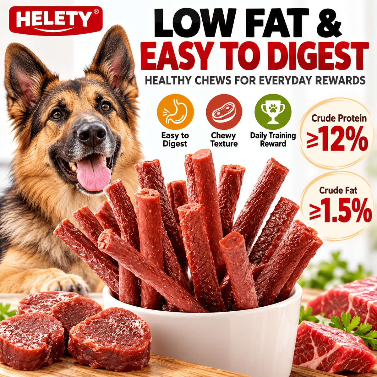 Beef Strip Dog Treats with Multi-Flavor Skewer Option, Chewy Snack Selections for Supervised Training Rewards, Walks and Everyday Treat Time