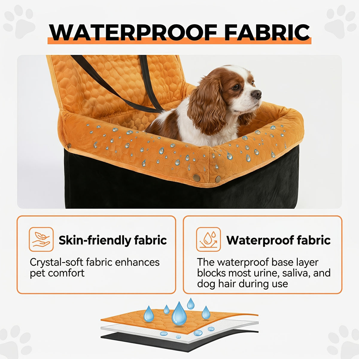 Memory Foam Dog Car Seat for Pets up to 35 lbs, Non-Slip Booster Travel Bed with Removable Waterproof Cover, Adjustable Straps and Storage Pocket