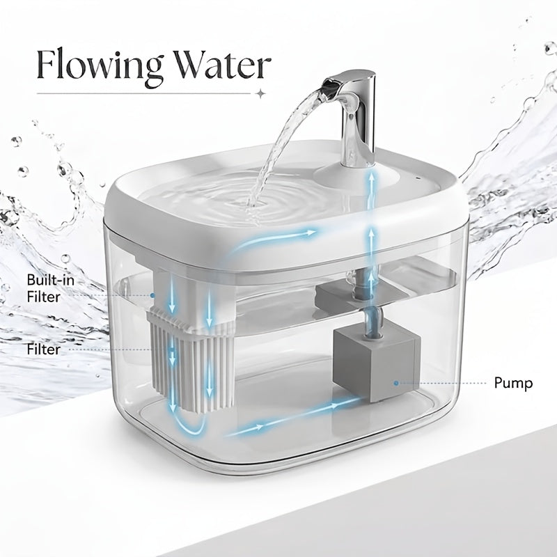 Filtered Cat Water Fountain, Ultra-Quiet USB Powered Pet Drinking Dispenser with Multi-Stage Filtration, Easy-Clean Design for Home & Travel