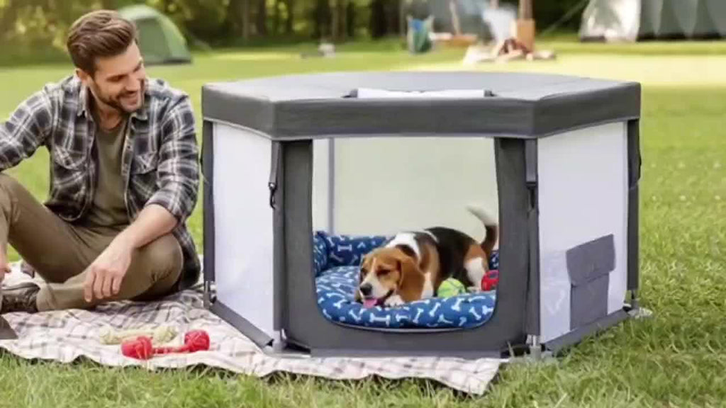 Fabric Dog Playpen with Door, Easy-Assembly Pet Enclosure in Gray or Black for Supervised Puppy Play, Daily Rest and Home Training Routines